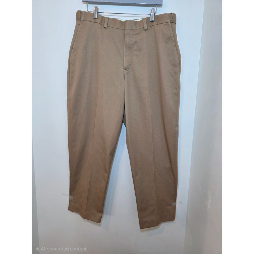 L.L.Bean Comfort Waist Pants Men's 37 (36x31) Tan Pleated Cotton Old Money VTG